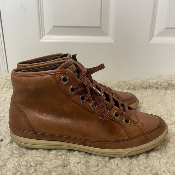 Ecco Brown Tan Leather High Top Sneakers 7.5 - Picture 5 of 8